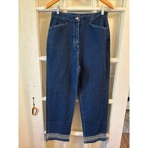 Bill Blass Wide Leg High Rise Jean embroidered stiletto opening SZ 10 Vintage